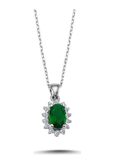 Lova Pırlantalı Oval Zümrüt Anturaj Kolye - 2040013