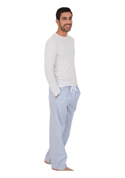 The Don Thedon Beyaz-Mavi Çizgili Desenli Ribana Erkek Pijama Takımı