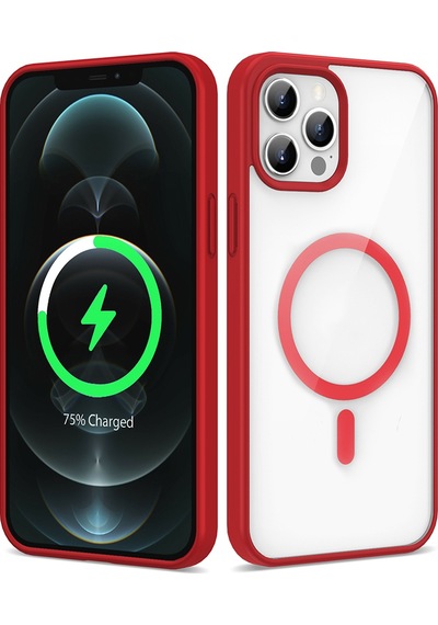 Zore Apple Uyumlu iPhone 11 Pro Max Kılıf Magsafe Wireless Şarj Özellikli Silikon Ege Kapak - Kirmizi