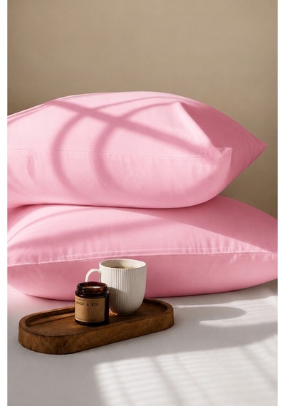 Pembe Renkli Pamuklu Ranforce Kumaş Kapaklı Yastık Kılıfı 2 Adet 50x70 Cm İndigo Mavi
