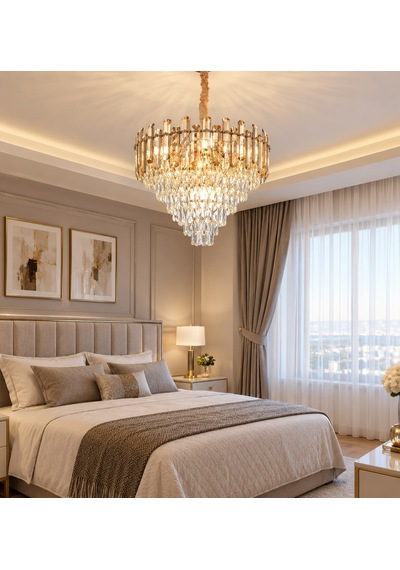 Kristal Taşlı 50 Cm Avize Açık Sarı