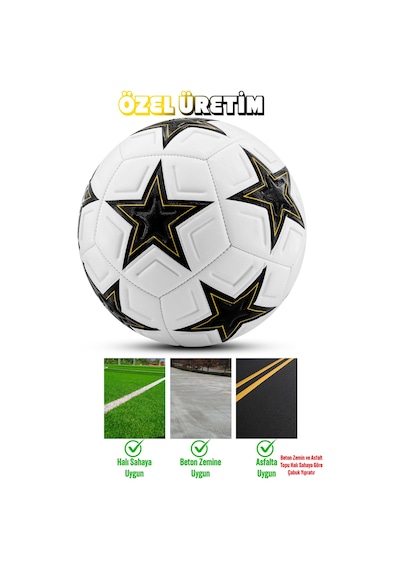 3lü Set Futbol Topu Tekmelik Şampiyonlar Ligi Pompalı Sert Zemin Halı Saha Futbol Topu New Black No5 Siyah