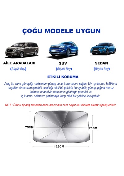 Oto Katlanabilir Güneşlik Şemsiye Ön Camgölgelik 125x75cm Al4521