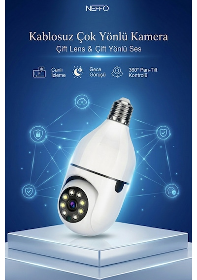 Gece Görüşlü 360 Derece Led Işık 1080p Wifi Kamera Kablosuz Panoramik Balıkgözü Ampul Kamera
