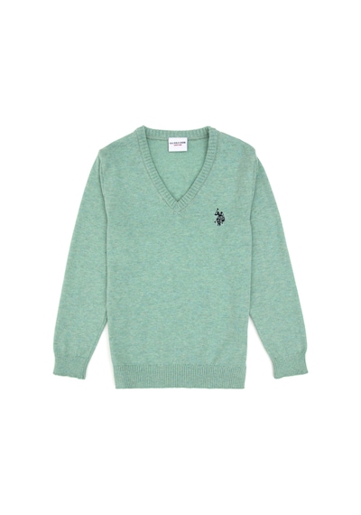 U.S. Polo Assn. Kız Çocuk Yeşil Melanj V Yaka Basic Kazak 50316777-VR115