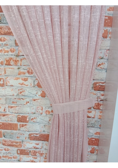 Tül Fon Perde Açık Pudra Renk 1/3 Sık Pileli Dikim Açık Pudra Pembe
