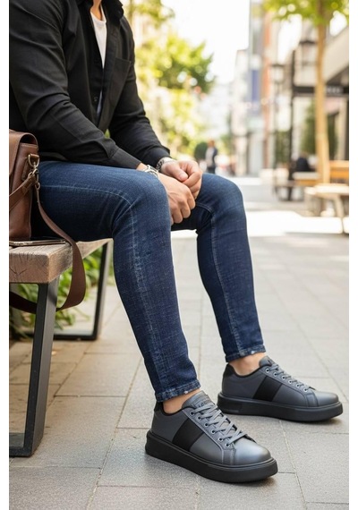 Fermuarlı Casual Günlük Erkek Ayakkabı Legan-051 Füme-siyah