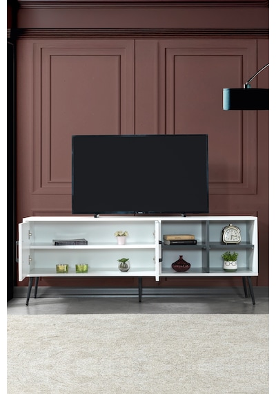 3612 Şile Metal Ayaklı Metal Kulplu 160 Cm Tv Ünitesi - Beyaz Beyaz