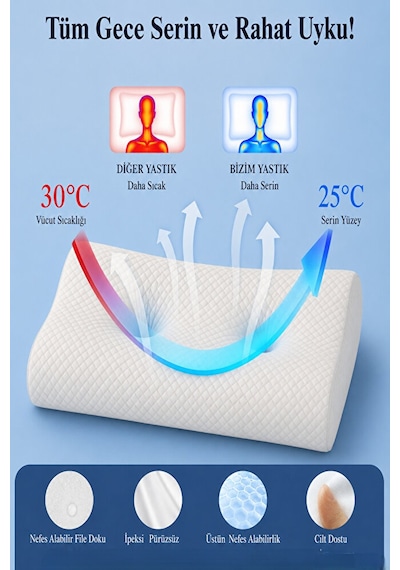 Yan Yatanlar Için Boyun Destek Yastığı Ortopedik Visco Uyku Yastığı Ergonomik Hafızalı Köpük Kontü Beyaz