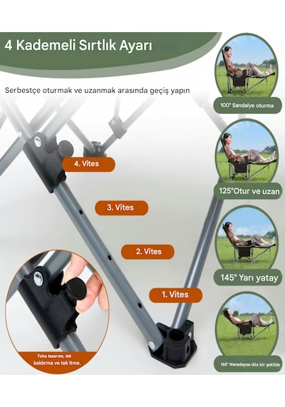 Yt00 Şezlong Sandalye Ve Yatabilen Sandalyesi Kademeli Kamp Sandalyesi Şenzloğu Siyah