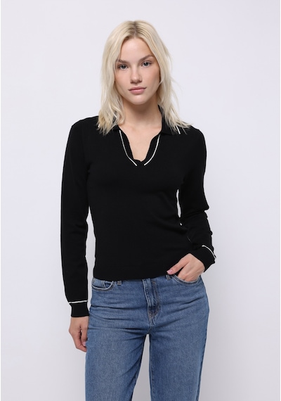Colin's Colins Slim Fit Polo Yaka Düz Kadın Siyah Kazak Cl1076351 Q1.v1 Blk Siyah