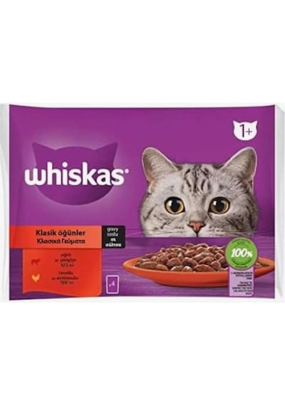Whiskas Klasik Öğünler Sos İçinde Sığırlı Ve Tavuklu Poşet Yaş Mama 340 G 4x85 Gr