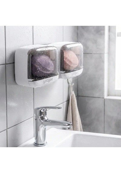 Duvara Monte İkili Kapaklı Plastik Katı Sabunluk Organizer Banyo & Mutfak İçin Yapışkanlı Sabun Kutusu Ve D Diğer