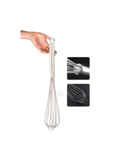 Sos Çırpma Teli Paslanmaz Yumurta Çırpıcı Çikolata Çırpıcı Krema Çırpıcı Çelik Saplı Jumbo Boy 50 Cm Metalik Gri