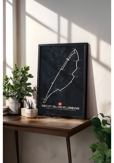 Gilles Villeneuve F1 Pisti Ahşap Çerçeveli Tablo Kanada Gp Poster Siyah