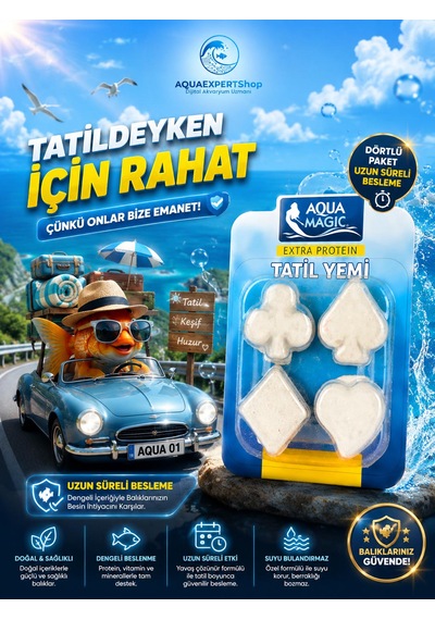 Akvaryum Balık Tatil Yemi - Dörtlü Yem - Yavaş Salınım - Ekstra Protein - Balıklarınız Güvende Kalsın