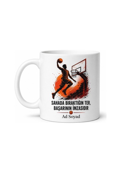 Basketbolcuya Hediye Pota Altı Ribaunt Üçlük Smaç Temalı Baskılı Kupa Bardak Beyaz / Çok Renkli