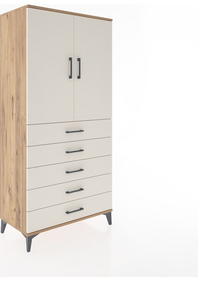 Hyperion Dolap Tek Raflı 5 Çekmeceli Tek Askılı 88x44x182 Çam... Çam