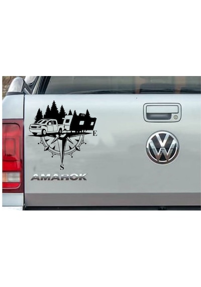 Pusula Ve Karavan Sticker, Kamp Kampçı Doğa, Araba Oto Pickup Karavan Sticker 02518 80x80 Cm