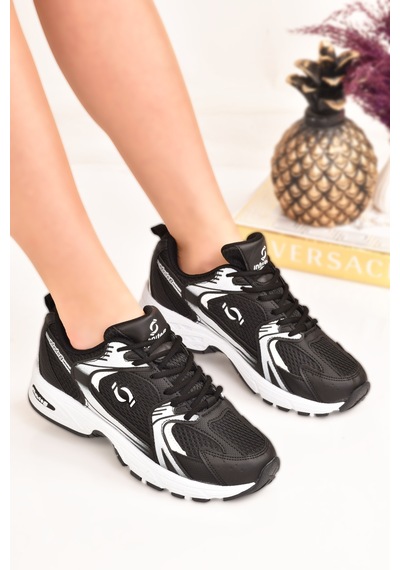 Kadın Ortopedik Triko Yürüyüş Spor Ayakkabısı Günlük Sneaker Siyah