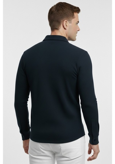 Deepsea Lacivert Slim Fit Örme Kumaş Likralı Erkek Gömlek Nefes Alan Esnek Ve Modern Tasarım 2602604 Lacivert