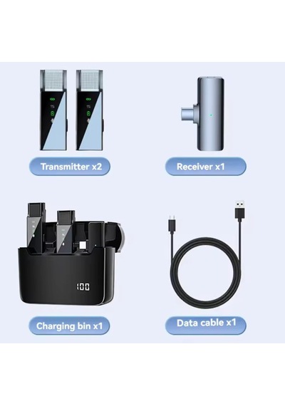 4 Mikrofonlu Apple Uyumlu iPhone Ve Type-c Kablosuz Yaka Mikrofonu Şarj