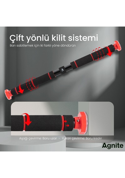Agnıte Ayarlanabilir Kapı Barfiks Demiri 60-100 Cm Ev Tipi Fitness Kırmızı