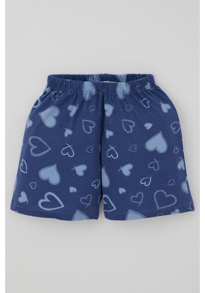 Breeze Kız Çocuk Şortlu Pijama Takımı Kalp Desenli 4-8 Yaş, İndigo