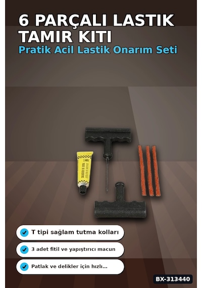 Bay 6 Parçalı Patlak Lastik Tamir Kiti Araba Motosiklet Bisiklet Onarım Seti Bx-313440 Najmaddin
