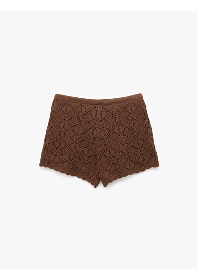 Koton Beli Bağcıklı Slim Mit Mini Triko Şort Kahverengi 5sal40004ıt Kahve