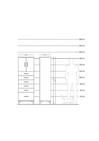 Hyperion Dolap Tek Raflı 6 Çekmeceli 2 Kapaklı 60x44x182 Antr... Antrasit