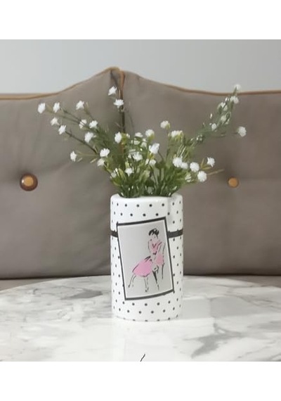 Tr Vazo Dahil,vazo Dahil,vazoda Çiçek,beyaz Yapay Çiçek,vazo Dekoratif Pembe Elbiseli Kadın 7x7x16cm Diğer