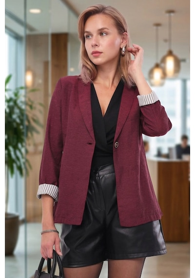 Armonika Kadın Bordo Kol İçi Çizgili Tek Düğmeli Ceket Arm-22k001122