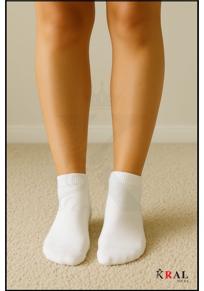 Kral Socks Kadın Bambu Çorap 6 Çift Renkli Hediye Kutulu Patik Kadın Çorap Beyaz