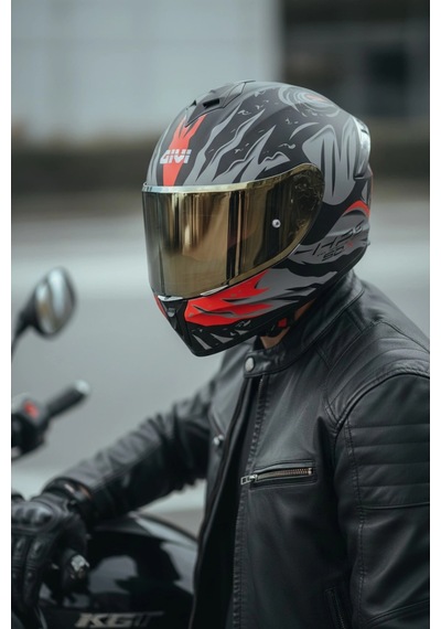 Gıvı 50.x Sharkbıte Mat  1 Renkli 1 Şeffaf Vizörlü Motosiklet Kask Gold Vizör + Şeffaf