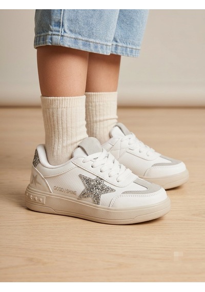 Hayo Cırtlı Süs Bağcıklı Yaldız İşlemeli Kız Çocuk Rahat Hafif Sneaker Spor Ayakkabı Beyaz - Gümüş Hayo Cırtlı Süs Bağcıklı Yaldız İşlemeli Kız Çocuk Rahat Hafif Sneaker Spor Ayakkabı Beyaz - Gümüş