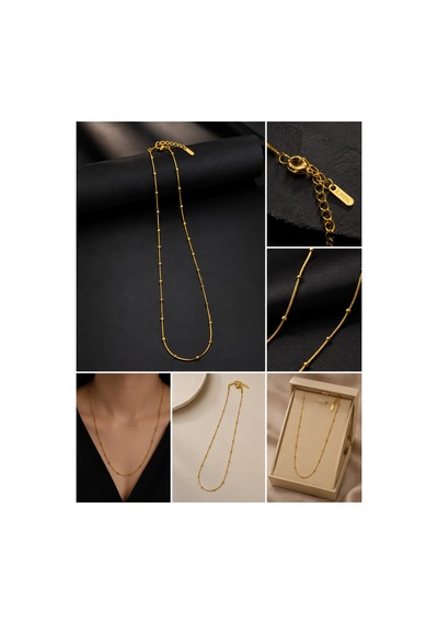 Boncuk Detaylı İnce Çelik Kolye 60cm Altın - 910394236 Altın