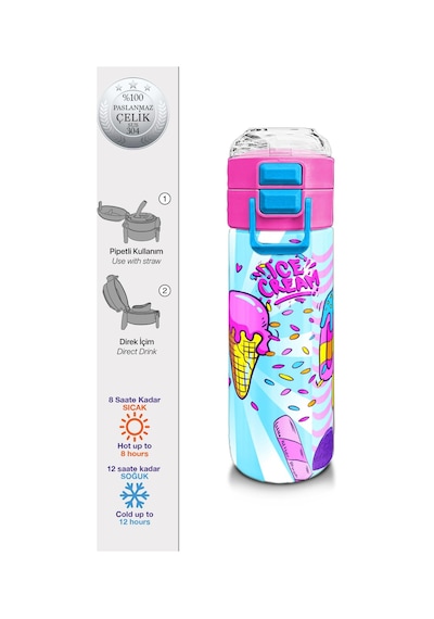 Coral High Kids Mixed Dondurma Desenli Pipetli Ve Direkt İçim Çelik Termos 500 Ml 31809 Çok Renkli