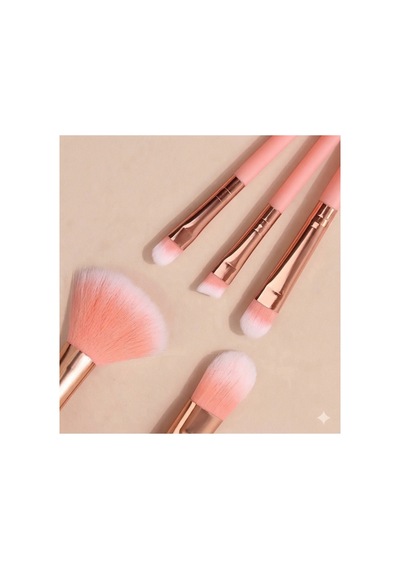 5 Parça Pastel Pembe Ve Rose Gold Profesyonel Makyaj Fırça Seti