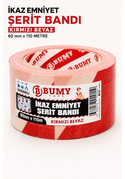 Kırmızı Beyaz Emniyet Şeridi İkaz Bandı 60 Mm X 110 Metre Uyarı Şerit Bantı Güvenlik Alan