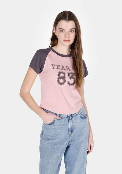 Colin's Colins Slim Fit Yuvarlak Yaka Baskılı Kadın Pembe Kısa Kol Tişört Cl1073324 Q1.v2 Pın Pembe