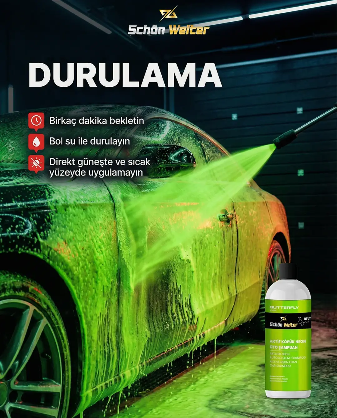 Araç Oto Aktif Köpük Neon Oto Şampuan 500ml