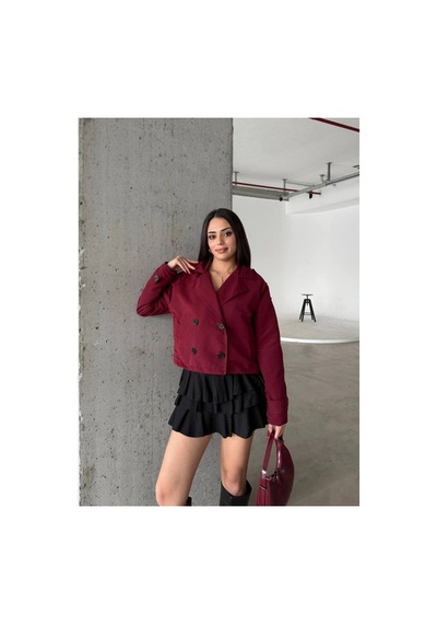 Meecy Kadın Viral Model Kısa Trençkot Bordo Bordo