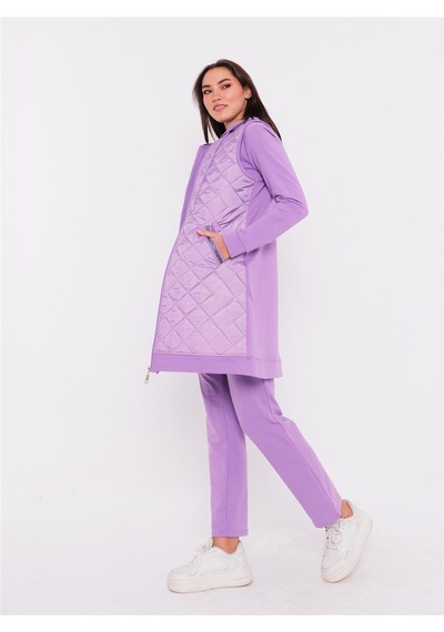 Bwest Minimal Kapitoneli Yelekli Spor Üçlü Takım - 70060 - Lila-28 Lila