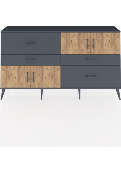 Arges Konsol 2 Raflı 4 Çekmeceli 4 Kapaklı 176x30x99 Antrasit-çam/antrasit Atlas Çam/antrasıt - Antrasıt