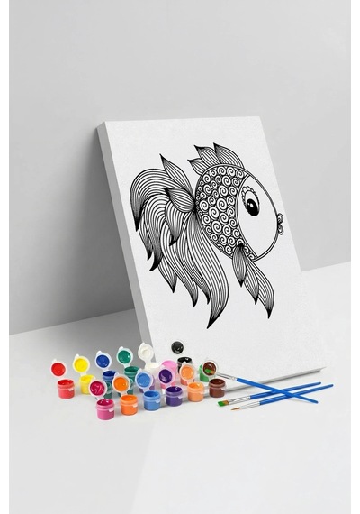 Balık Desenli Mandala Tuval Boyama Seti 40x50 Cm