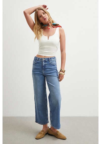 Never More Yüksek Bel Culotte Jean Lacivert