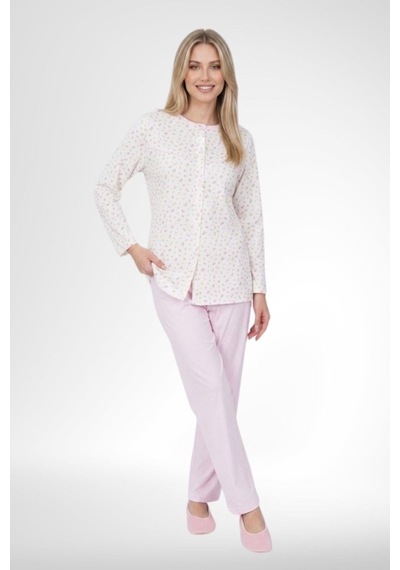 Mecit Pijama Mecit 6362 Pembe Boydan Düğmeli Büyük Beden Kadın Pijama Takımı