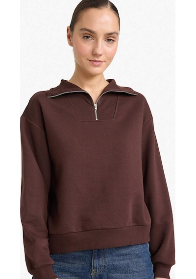 Defacto Regular Fit Yarım Fermuarlı Balıkçı Yaka Basic Düz Sweatshirt G4761ax25wnbn267 Kahve-bn267