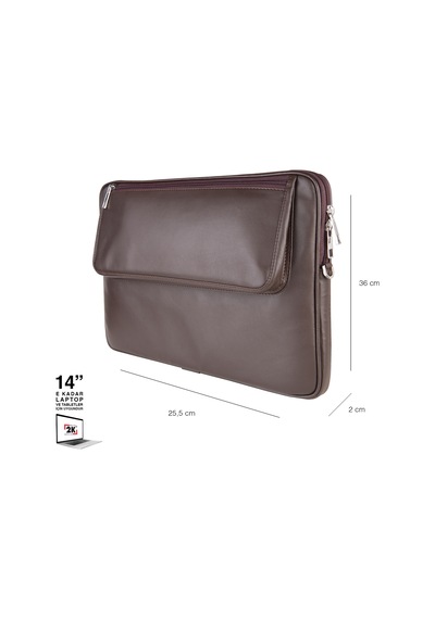 2k S.deri Laptop Çantası,tablet Çantası,14'' İnç,vegan,omuz Ve Valiz Askılı,aksesuar Ve Evrak Cepli,25.5 36 2 Cm.,kahverengi Omuz Çantası